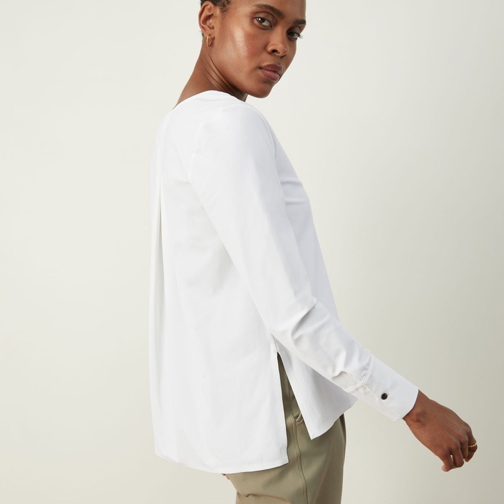 NWT ADAY Something Tailored V Neck Shirt white sz L Blouse sustainable - Picture 4 of 8